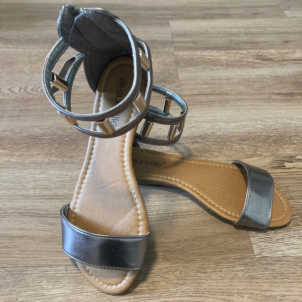Metallic silver sandals
